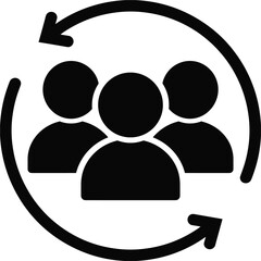 Icon of three people within a circular arrow indicating teamwork or community group