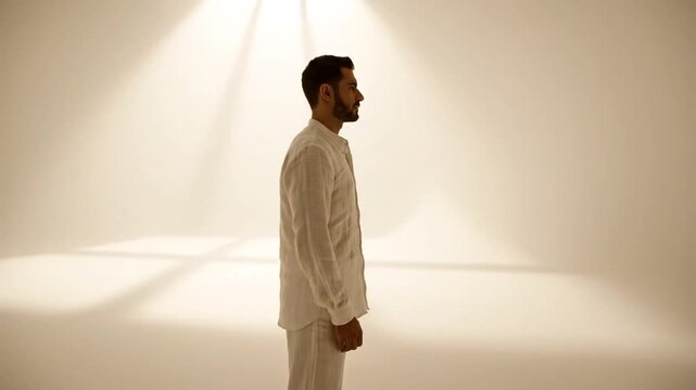 Softly lit corner with gentle window light and minimalist wall surface