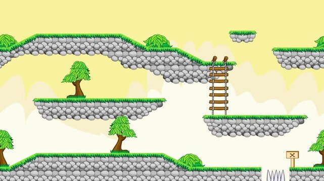 High-quality 4K 2D game background featuring a seamless looping parallax effect. This nature-themed environment is designed for side-scroller platformers and mobile games