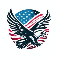 American eagle soaring in front of USA flag background