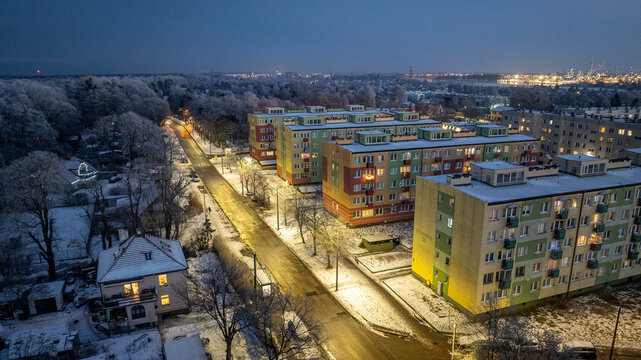 Stogi District in Gdansk at Winter Sunset, Poland