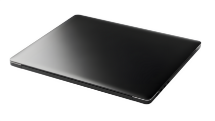Sleek black laptop computer closed, modern notebook technology isolated on transparent background
