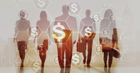 Fototapeta premium Abstract financial background with multiple dollar currency symbols and economy concept