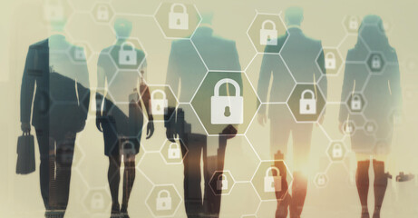 Secure structured business concept with locked elements and cybersecurity protection