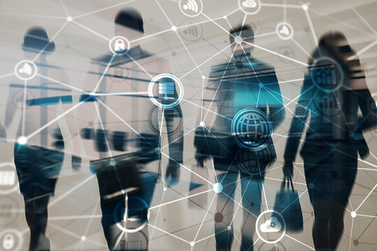 Telecommunications network with global connections and data exchange on digital background - Powered by Adobe