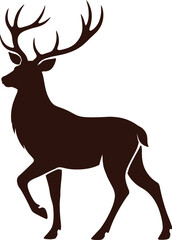 Silhouette of a stag with large antlers walking on a white background deer buck