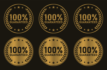 Best Quality Or 100% Guaranteed Badge Vector - Collection of golden label with laurel wreath.