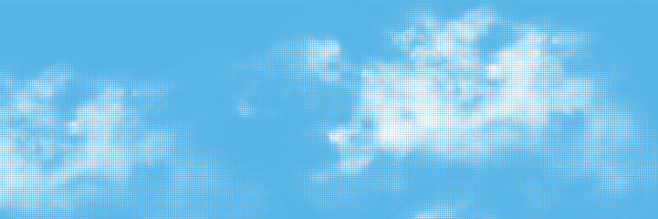 Fototapeta premium Retro sky pattern on aged paper texture with raster halftone clouds. 