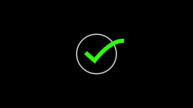 Green check mark icon animation. Approving animated icon. Check mark showing up. Verification, tick, confirm, correct, accept, select, checkbox, circle sign symbol in Alpha channel.