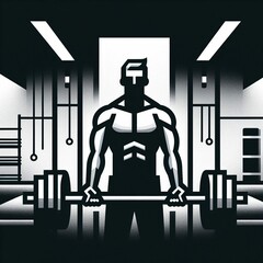 Muscular man lifting weights in a modern gym