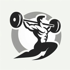 Muscular man lifting weights in dynamic pose with gray background