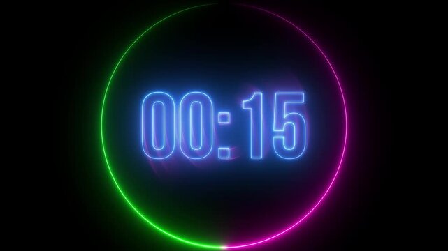 20 second countdown timer animation with neon number text glowing from 20 to 0 with interesting circle animation. Circle countdown timer 20 sec animation.