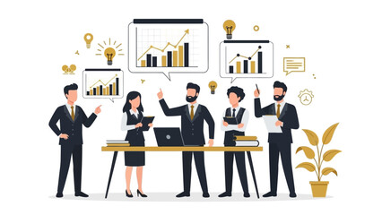 Business Team Analyzing Growth Charts and Ideas, Successful Strategy Meeting