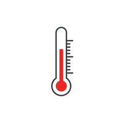 Rising temperature icon with red thermometer on white background