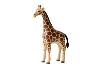 Toy giraffe with brown spots, standing tall