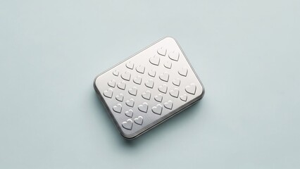 Delicate metal tin with embossed heart pattern, symbolizing love and care
