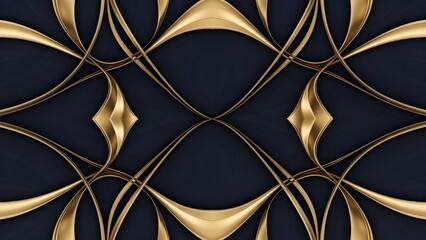 Golden Abstract Symmetry Wallpaper: Interwoven Metallic Curves and Diamond Shapes on a Dark Background Creating a Luxurious, Elegant, and Modern Decorative Design for Artistic and Digital Use