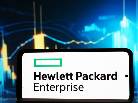 In this photo illustration, Hewlett Packard Enterprise Company logo seen displayed on a smartphone.