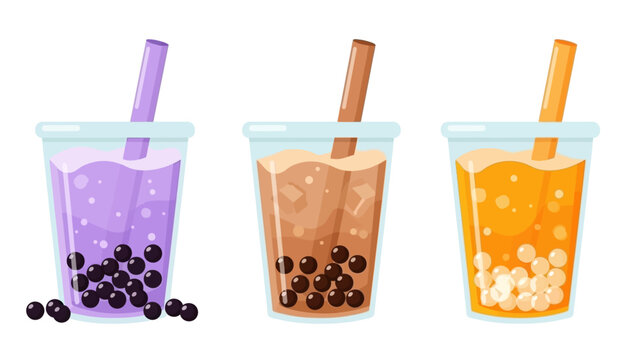 Colorful Bubble Tea Boba Drink Menu Vector Set