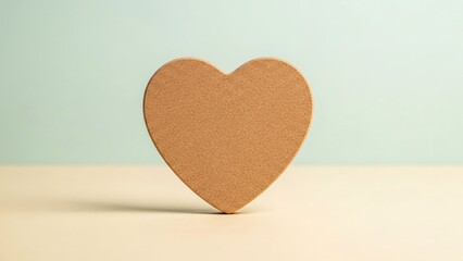 Simple wooden heart symbol on a soft pastel background, representing love and affection.