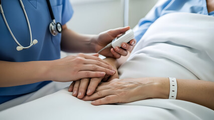 Healthcare worker showing compassion and support to a patient in a hospital setting