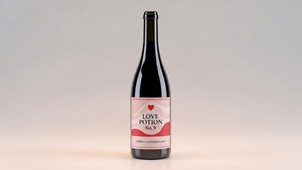 Elegant bottle of love potion with romantic label on a soft, neutral background