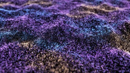 Dynamic abstract background featuring a mesmerizing field of glowing particles forming undulating waves showcasing vibrant purple blue and golden hues creating a futuristic and energetic digital land. - Powered by Adobe