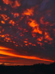 Obraz premium the rays of the setting sun illuminate the clouds, red sunset, clouds in the sky 