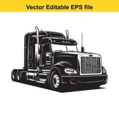  black semi truck illustration isolated on white background