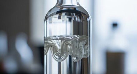 Water Bottle Modern Design Clear Glass Liquid Container Artistic Wave Shape Interior Object Close up Minimalist Style Home Decor