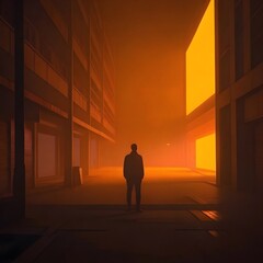 Fototapeta premium A man walking on the street lonely 