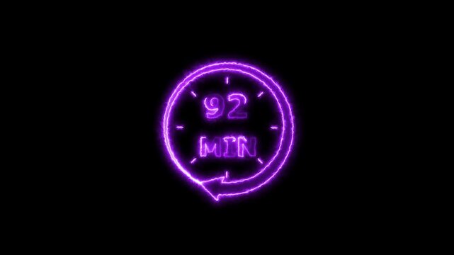 Clock icon 24 Hour Day Fast Speed neon bright purple color animation. Digital clock time rotation 92 minute black background 4k video.