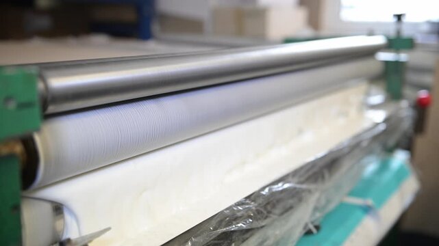 The process of laminating sheets in a printing house. A machine for applying glue to sheets in the production shop of a printing house