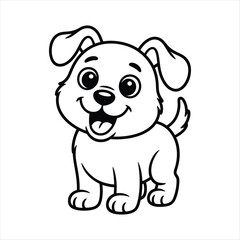 Naklejka premium Cartoon puppy with big eyes and happy smile black and white