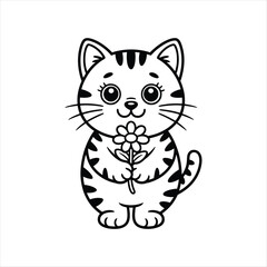 Obraz premium Cute cartoon cat holding a flower kitten animal