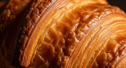 Buttery Croissant with Flaky Crust Detail Gourmet Pastry Close Up