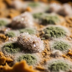 Close-up Food Mold Texture: Microscopic Spoilage and Fungal Growth Macro Photography