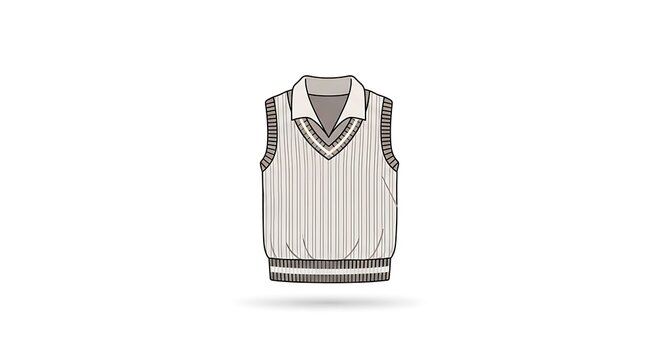 Classic cricket sweater vest with V-neck and striped trim, clean design