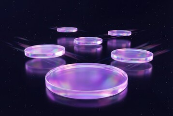 Glowing Purple Platforms in Dark Space with Reflections