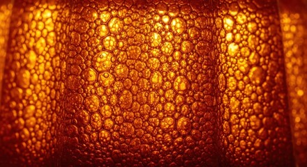 Naklejka premium Macro Texture Close-Up of Dark Golden Liquid with Bubbles and Cells Forming Pattern