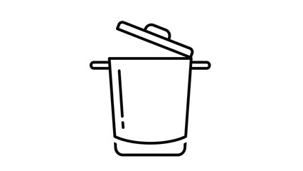 Simple black and white line art icon depicting an open trash can or refuse container with visible handles for easy grasping and removal.