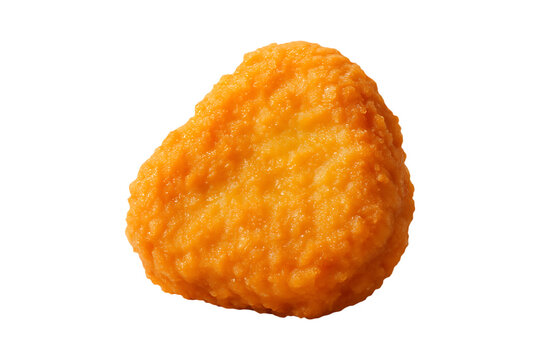 A single golden brown chicken nugget realistically rendered with detailed texture isolated and ready for use on transparent background