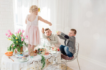 Kids playing on Dyngus Day - Easter Monday in Poland