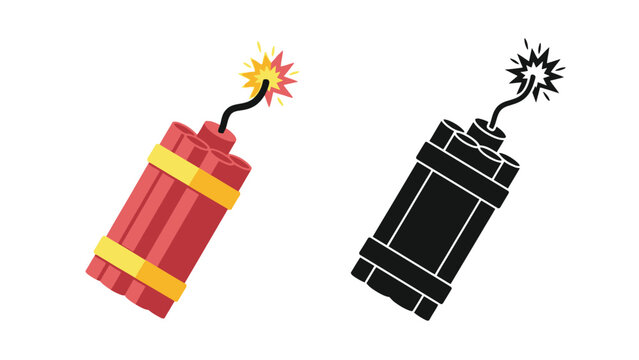 Two depictions of a dynamite stick colored and black and white outline