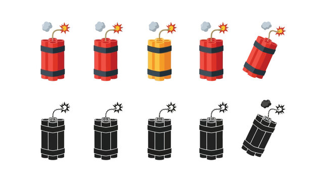 A collection of cartoon dynamite sticks in color and silhouette variations