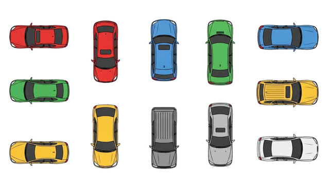 Flat Vector Top View Car Symbols with Color Fills for Architectural Site Plans |  Sedan, SUVs, Trucks