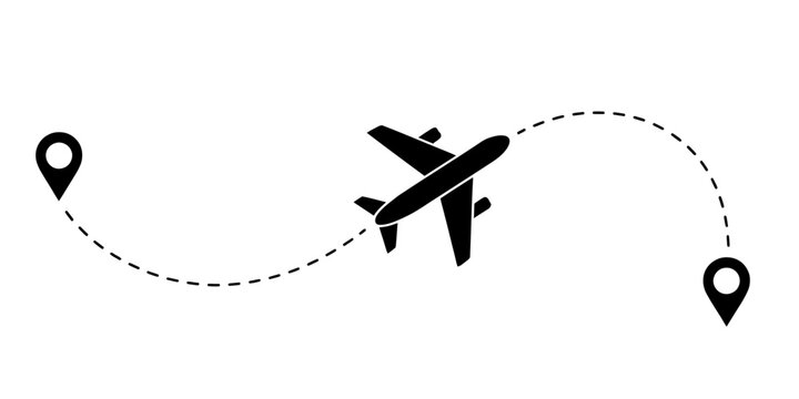 Airplane flying between two destinations on a map