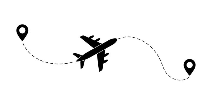 Airplane flying between two destinations on a map