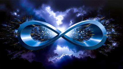A blue infinity symbol in the middle of a cloudy sky