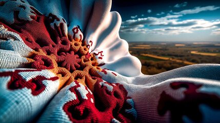 A close up of a blanket with a flower on it